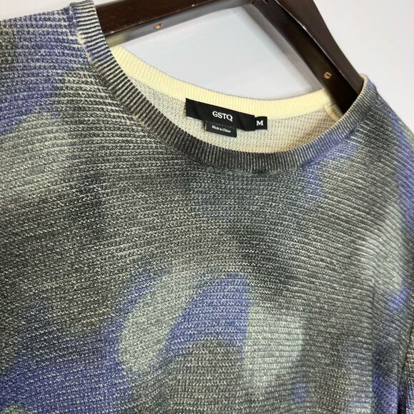 GSTQ Watercolor Merino Wool Sweater Crew Neck Soft Luxury Men's M - Picture 6 of 8